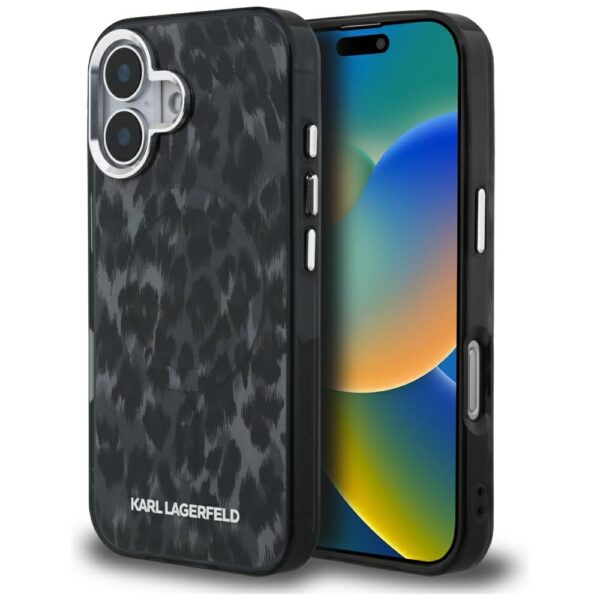 Karl Lagerfeld IML Leopard Pattern MagSafe Case for iPhone 16 - Blackeng
