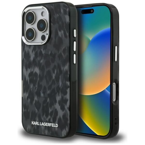 Karl Lagerfeld IML Leopard Pattern MagSafe Case for iPhone 16 Pro - Blackeng