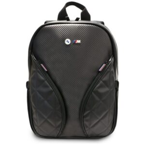 BMW Carbon Pockets & Metal Logo 16" Laptop Backpack - Blackeng