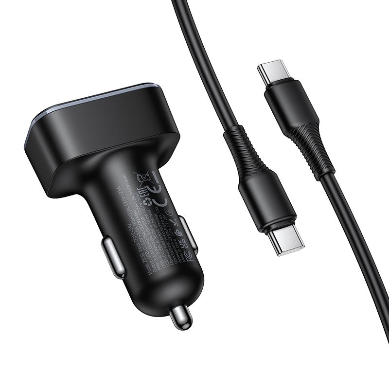 Car charger Hoco USB A + USB C PD QC3.0 48W + cable USB C to C Z63B black