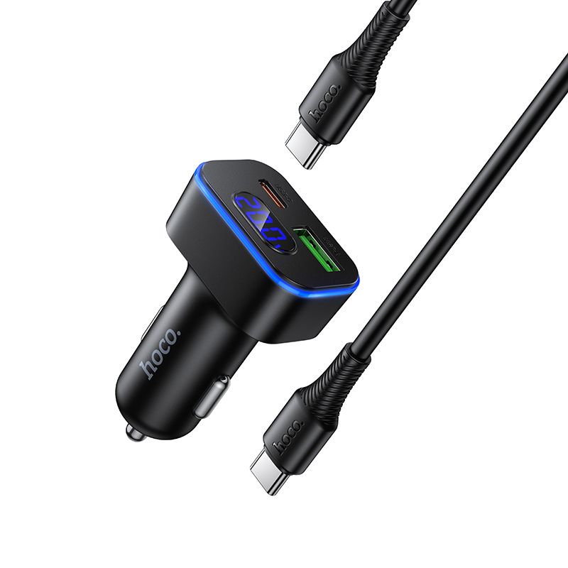 Car charger Hoco USB A + USB C PD QC3.0 48W + cable USB C to C Z63B black