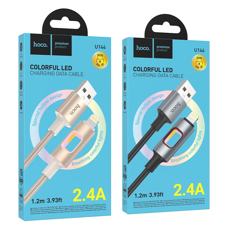 LED Cable USB A to Lightning Hoco 2,4A 1,2 m U144 black