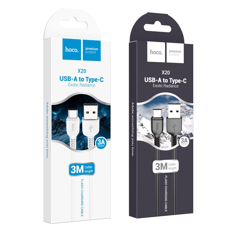 Cable USB A to USB C Hoco 2,4A 3 m X20 white