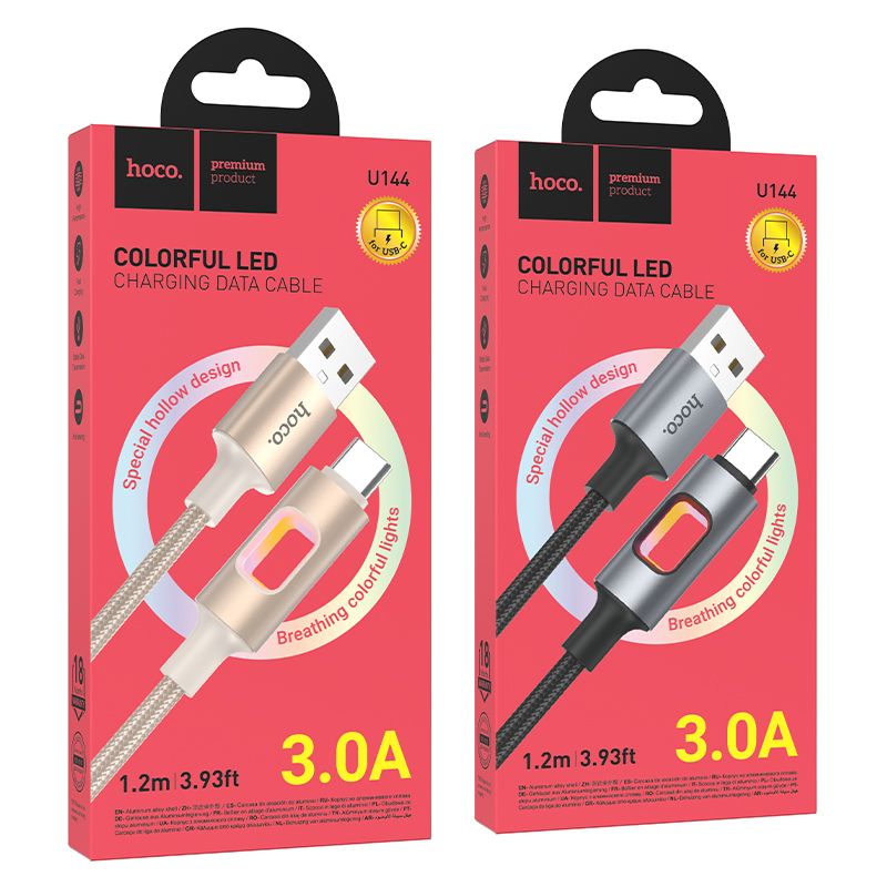 LED Cable USB A to USB C Hoco 3A 1,2 m U144 white