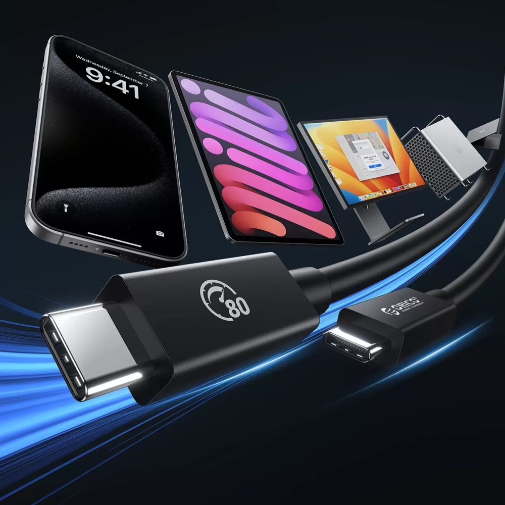 Orico USB4 Thunderbolt5 Cable 80Gbps 240W USB-C to USB-C 1m - Blackeng