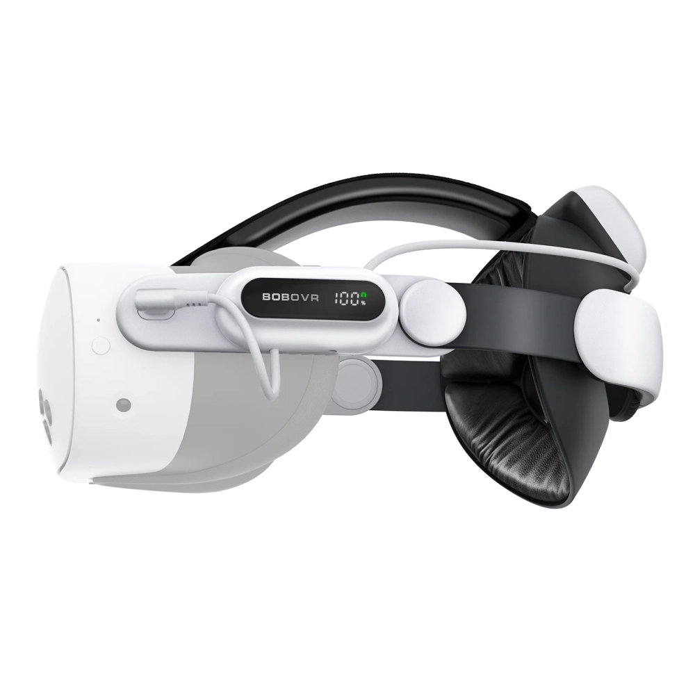 BoboVR E3 Pro Head Strap with Battery for Meta Quest 3 and 3S - White and Blackeng