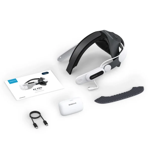 BoboVR E3 Pro Head Strap with Battery for Meta Quest 3 and 3S - White and Blackeng