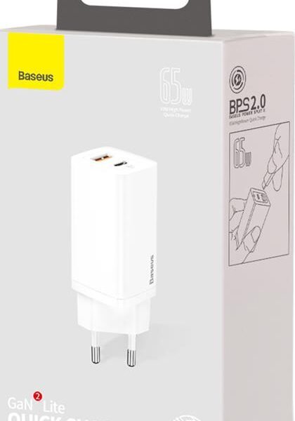 31729 BASEUS GAN 2 LITE ΦΟΡΤΙΣΤΗΣ ΓΡΗΓΟΡΗΣ ΦΟΡΤΙΣΗΣ, 2 ΘΥΡΕΣ, 65W, ΛΕΥΚΟΣ