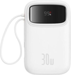 31942 BASEUS QPOW2, POWERBANK, 10000MAh, ΜΕ 2 ΚΑΛΩΔΙΑ TYPE-C, 30W, ΜΕ ΨΗΦΙΑΚΗ ΟΘΟΝΗ, ΛΕΥΚΟ