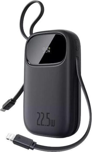 32096 BASEUS ENERFILL FC31, POWERBANK, 20000MAh, ΜΕ 2 ΚΑΛΩΔΙΑ, 22.5W, ΜΕ ΨΗΦΙΑΚΗ ΟΘΟΝΗ, ΜΑΥΡΟ