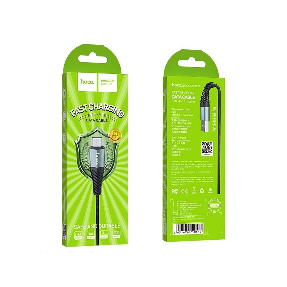 Cable USB A to Micro USB Hoco 2,4A 1 m X38 black