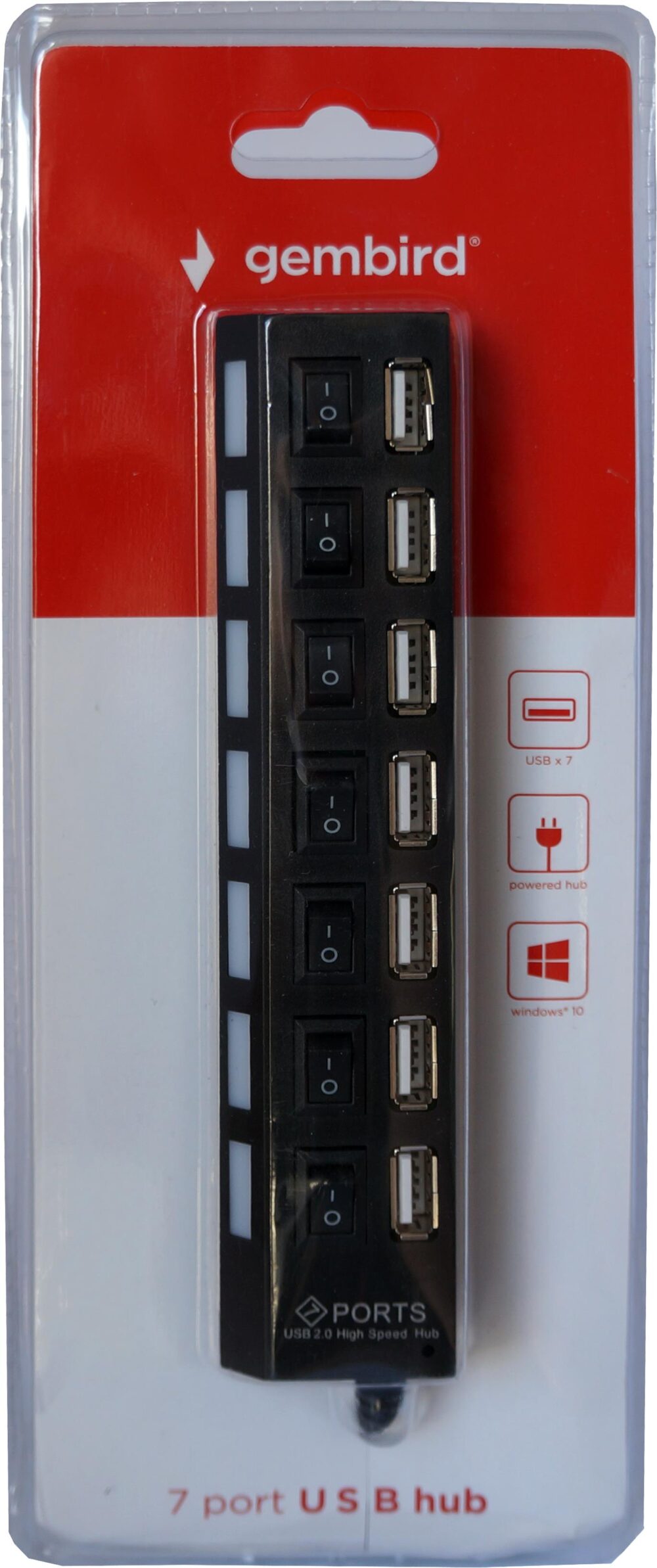 GEMBIRD USB HUB 2.0, 7 PORT, ΜΕ ΔΙΑΚΟΠΤΕΣ ΚΑΙ ΕΞΩΤΕΡΙΚΟ ΤΡΟΦΟΔΟΤΙΚΟ, ΜΑΥΡΟ