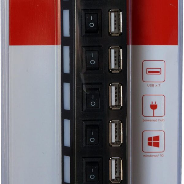 GEMBIRD USB HUB 2.0, 7 PORT, ΜΕ ΔΙΑΚΟΠΤΕΣ ΚΑΙ ΕΞΩΤΕΡΙΚΟ ΤΡΟΦΟΔΟΤΙΚΟ, ΜΑΥΡΟ