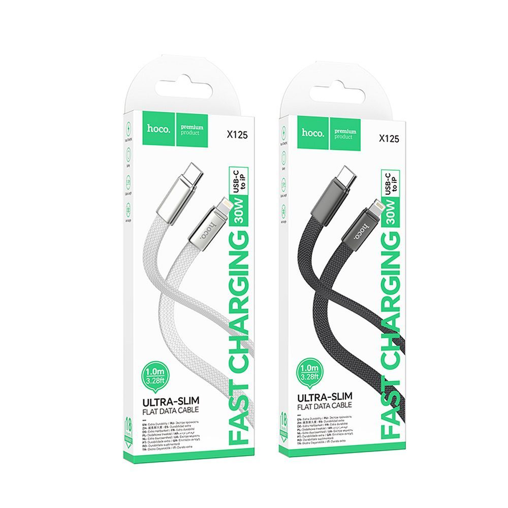 Flat Cable USB C to Lightning Hoco PD 30W 1 m X125 black