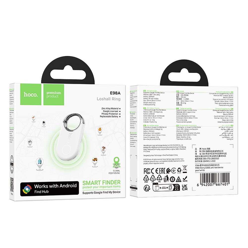 Locator compatible with Google Find My Device Hoco E98A pearl white