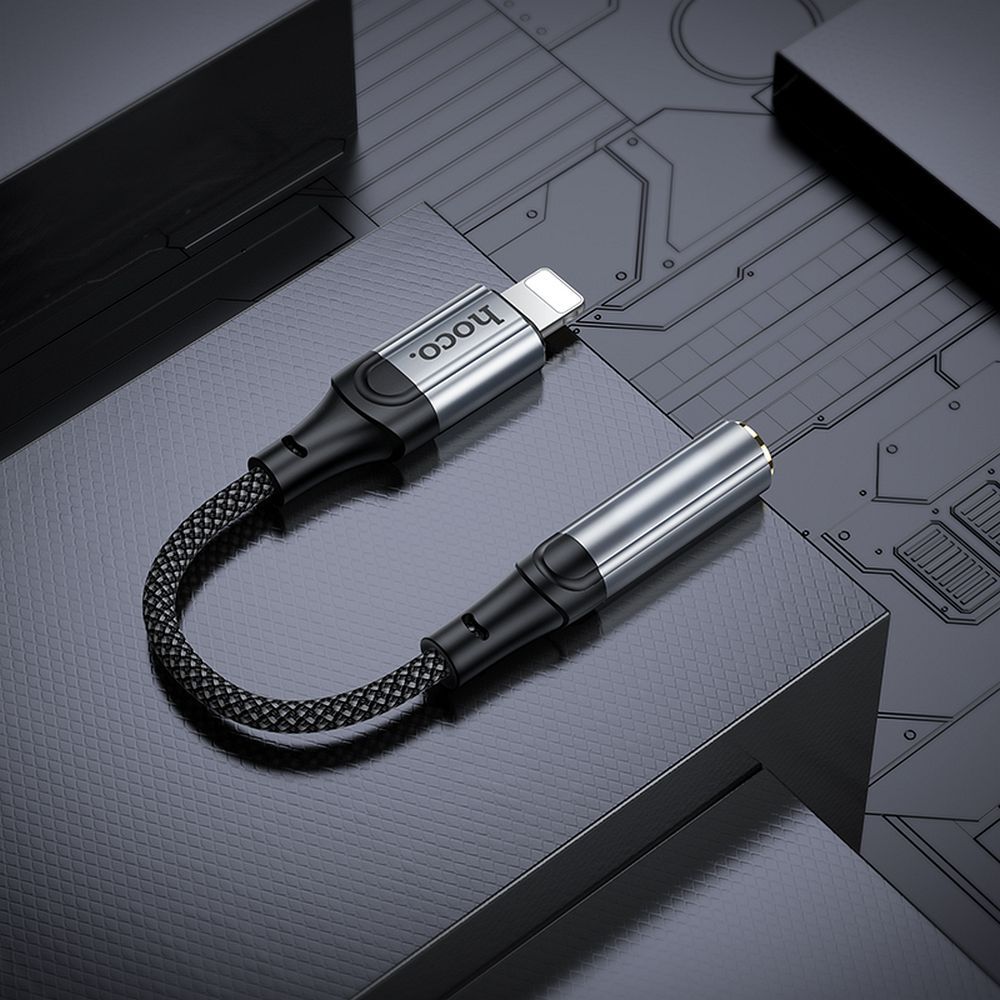 Adapter AUX Lighnting to Jack 3,5 mm Hoco 0,12 m LS36A metal gray