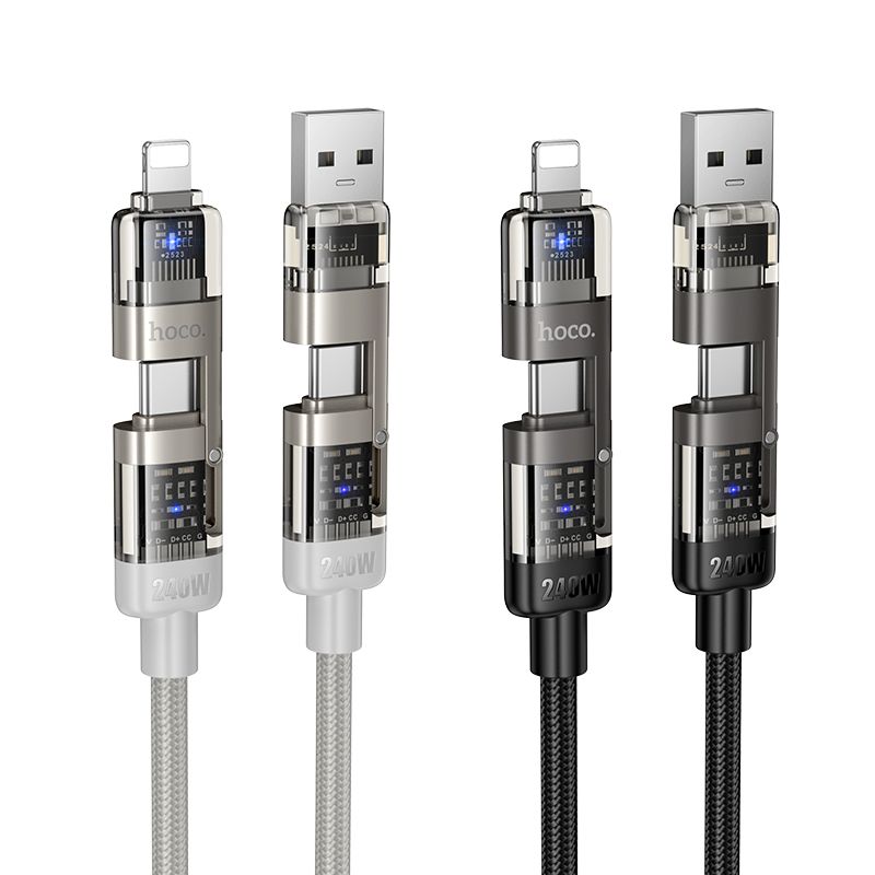 Cable 4in1 USB A/C to USB C/Lightning Hoco 240W 1,2 m U151 black