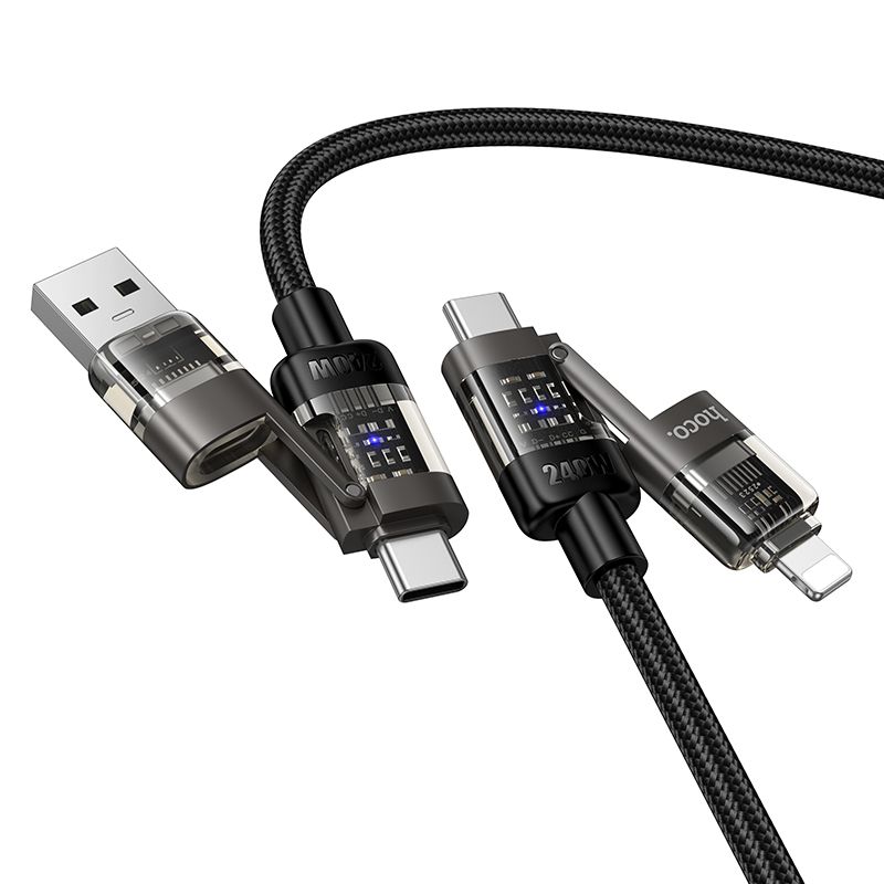 Cable 4in1 USB A/C to USB C/Lightning Hoco 240W 1,2 m U151 black