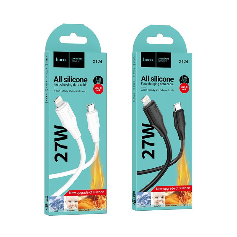 Silicone Cable USB C to Lightning Hoco 27W 1 m X124 white
