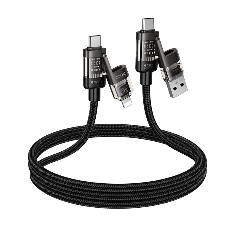 Cable 4in1 USB A/C to USB C/Lightning Hoco 240W 1,2 m U151 black